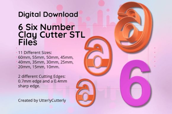Clay Cutter STL File Number Six 6 Design Asset