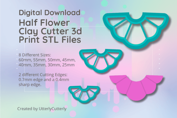 Embossed Half Flower Cutter - Embossed STL