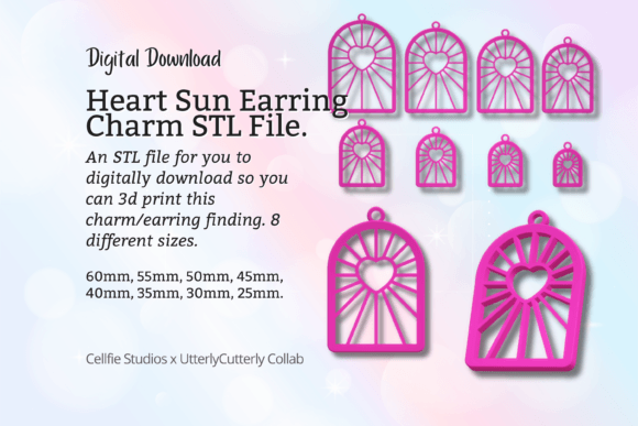 Heart Sun Earring Charm STL File - Digital File: A Versatile and Stylish Addition to Your 3D Printing Projects